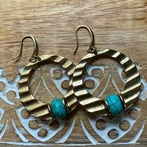 Gold hoop earrings with turquoise